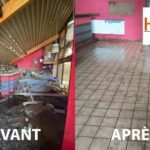 nettoyage d'une cafétaria après des inondations à Liège
